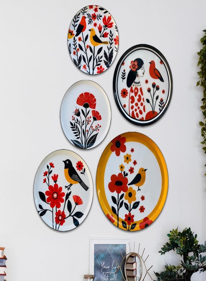 IT2M Metal Bird Flower and Lady Decorative Wall Plates for Wall Decor| Home Décor Items for wall | Wall Décor Items for Living Room, Bedroom, Office Décor | Wall Hanging Decoration | Room Decoration Item for bedroom |Set of 5 - Image 1